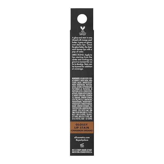 e.l.f. Cosmetics Glossy Lip Stain, Lightweight, Long-Wear Lip Stain For A Sheer Pop Of Color & Subtle Gloss Effect, Cinnamon Dreamz (Pack of 2)