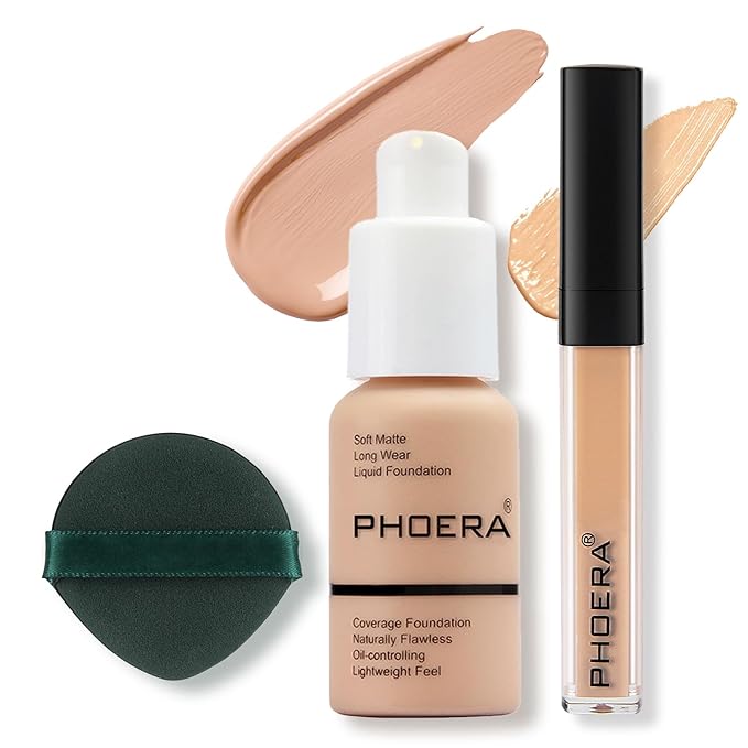 2PC Foundation Makeup&Liquid Concealer,Naturally Liquid Foundation,Full Coverage Mattle Oil-Control Concealer,Multi-Use Makeup Concealer for Acne,Dark Circles(A103+103, 30ml+3ml)