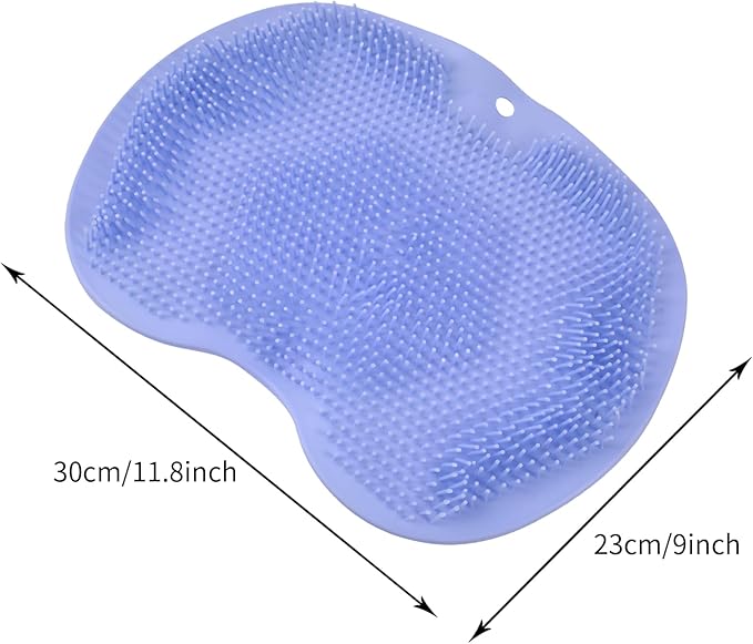 2PACK Shower Foot Scrubber Mat,Wall Mounted Back Scrubber Silicone Bath Massager Cushion Brush with Non-Slip Suction Cups,Foot Scrubber for Use in Shower for Improve Skin Exfoliation(Grey&Blue)