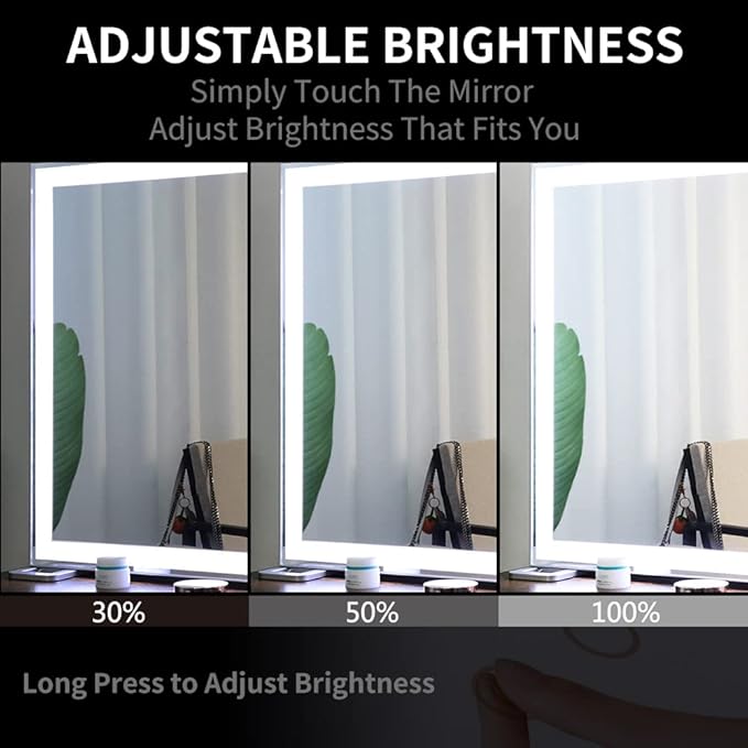 ANYHI Large Vanity Mirror with LED Light, 36.2" x 26.8"Hollywood Lighted Makeup Mirror, Tabletop/Wall Mirror for Bedroom & Makeup Room, Smart Touch Control, 3 Color Modes, Silver