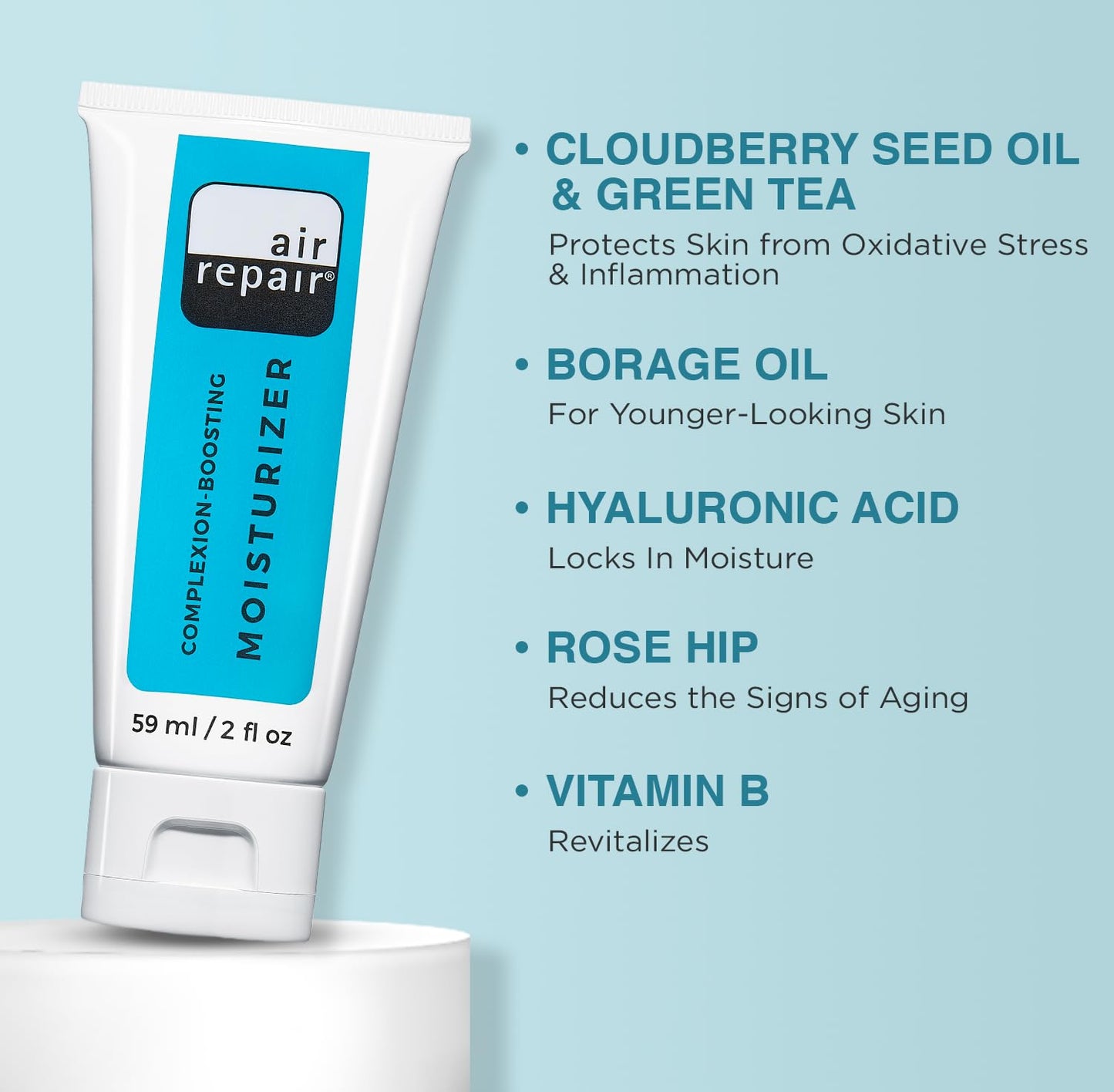 Air Repair Complexion Boosting Moisturizer with Hyaluronic Acid & Ceramide, Skin Barrier Repair Moisturizer for Dry Skin, Hydrating Face Moisturizer Reduces Aging & Wrinkles, Vegan & Cruelty Free