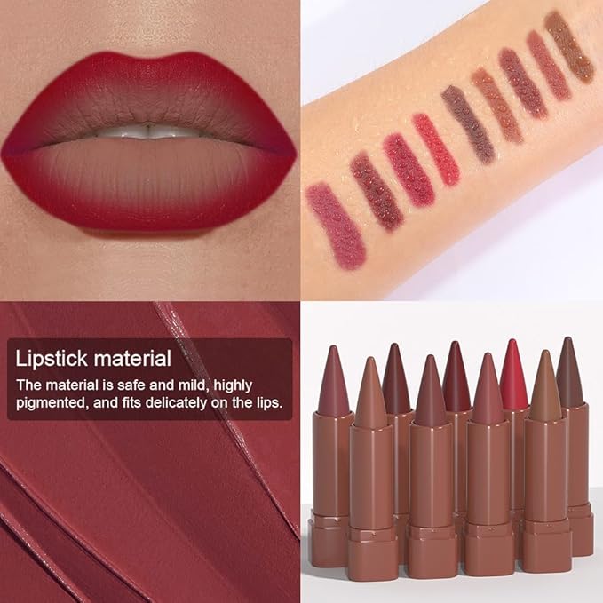 3Pcs Matte Lip Crayon Lip Liner and Lipstick Combo Sets, Gradient Matte Lip Bar Lipstick And Lip Liner Set, Contour Gradual Ombre Effect Lip Pencil For Old Women, Long Lasting Waterproof Smudge Proof