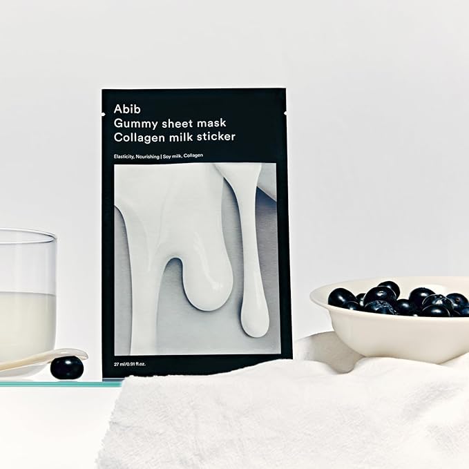 Abib Gummy Sheet Mask Collagen Milk Sticker(10 sheets) I Elasticity & Moisture Care with Niacinamide, Peptides, Cica & Soy Ferment – Unscented Microfiber Firming Mask