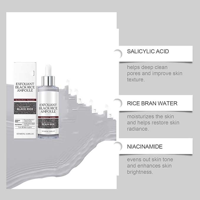 Black Rice Peeling Ampoule, 2025 New Soft Rice Exfoliating Face and Body Black Rice Exfoliant for All Skin Types (Black, 1PCS)