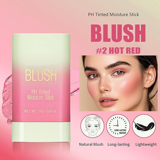PH Tinted Moisture Stick, Multi-Use Cream Color Changing Blush, 3-in-1 Blush Stick for Cheek/Eyes/Lips, Waterproof Hydrating Tinted Solid Makeup Products (2#hot red)