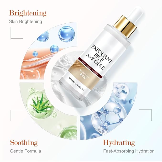 Black and White Rice Peeling Ampoule, 2025 Upgraded Soft Rice Exfoliating Face and Body Black and White Rice Exfoliant for All Skin Types (White+Black, 3.38 Fl Oz (Pack of 1))