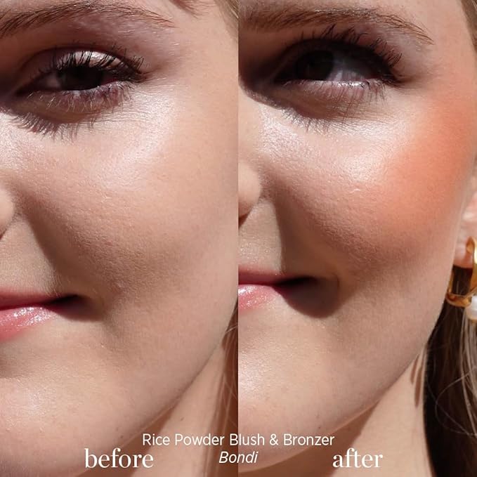 Ere Perez - Natural Rice Powder Blush Duo | Hydrate, Soothe, Calm | Sunflower + Chamomile Oils, Vitamin E | Sensitive Skin Safe, Vegan, Cruelty-Free, Clean Beauty (Bondi, 0.32 oz | 9 g)