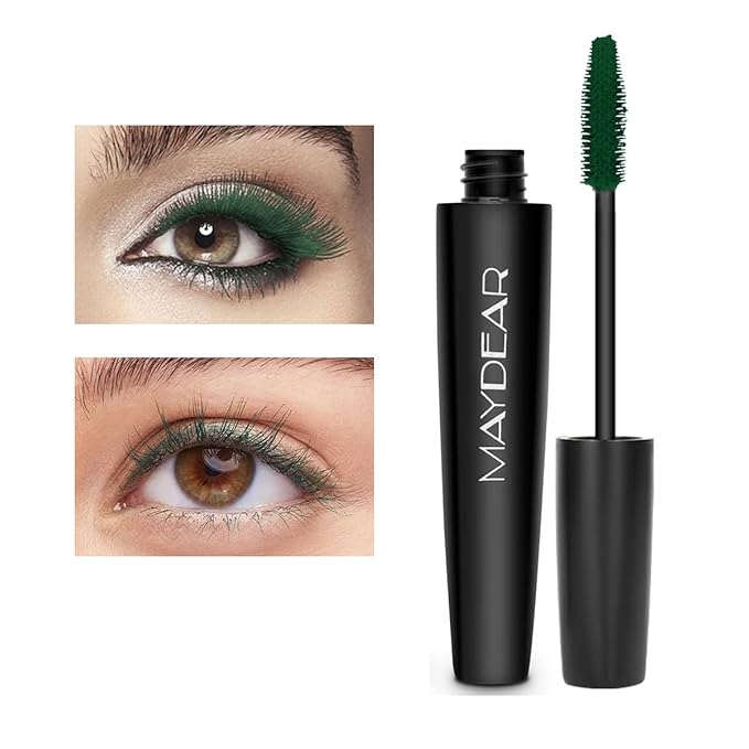 Maydear Dark Green Mascara for Eyelashes, Waterproof Colored Mascara Long Lasting Smudgeproof Color Mascara for Women Eye Makeup Party Stage Use
