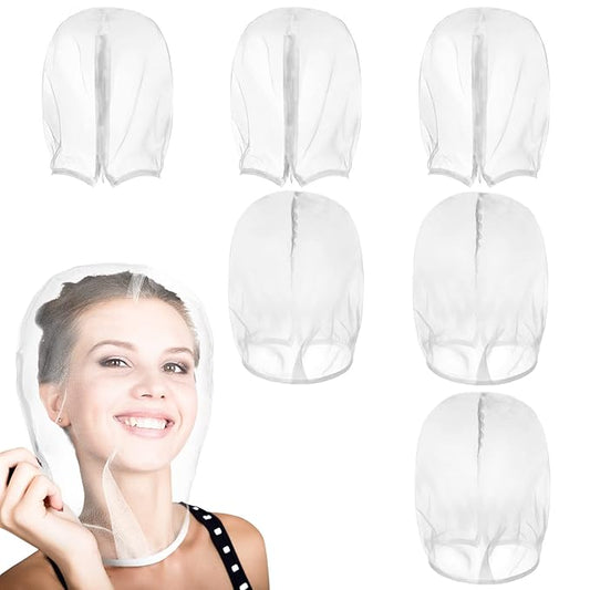 6 Pcs Makeup Protector Hood Washable Light Airy Nylon Chiffon Makeup Hood Zipper Closure Reusable Make up Face Cover for Women Girls Beauty Weddings (White)