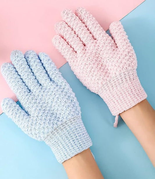 WOIWO 2 PCS Five-Finger Jacquard Bath Scrub Double-Faced Five-Finger Wash Scrub Towel Bath Gloves Wash Bath