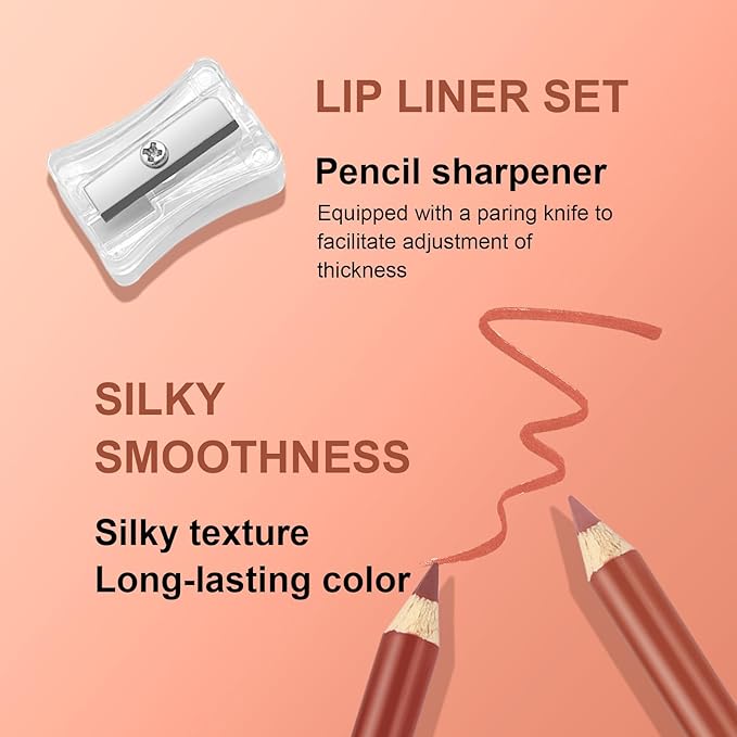 6PCS Lip Liner Set With Sharpener, Pink Rosy, Waterproof, Long-Lasting & Smudge-Proof Matte Pencil, Smooth and High Pigmented Creamy Lip Liners Makeup Set for Women