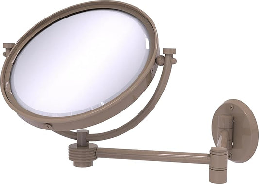 Allied Brass WM-6G/3X-SHB 8 Inch Wall Mounted Extending Make-Up Mirror 3X Magnification with Grooved Accent, Shaded Beige