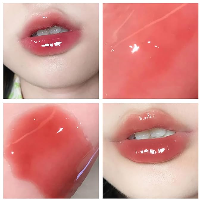 10 Colors Lip Tint Stain Set with Natural Fruits Design, Pearly Lustre Finish, Korean Plumping Lip Gloss Watery Lip Stain (Cartoon Box)