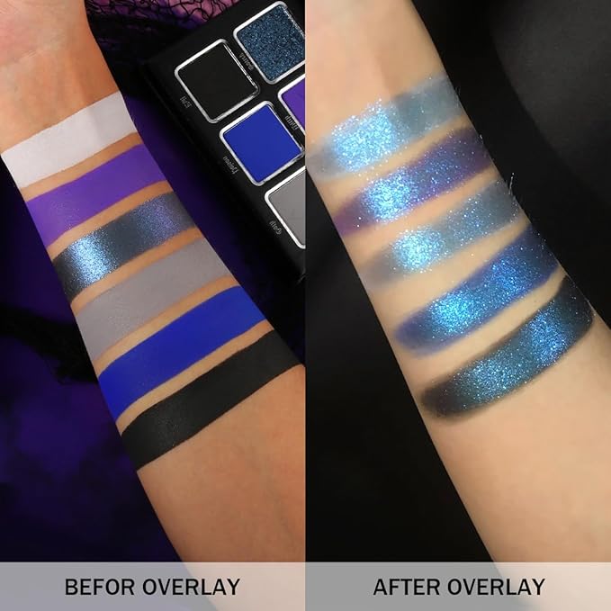 Black Blue Purple Eyeshadow Goth Makeup Palette, Matte Shimmer Dark Smoky Eyeshadow Pallet with Mirror, High Pigmented White Grey Multichrome Eyeshadow for Halloween Party Witch Costume Zombie Vampire