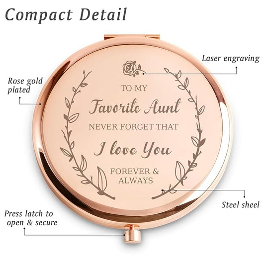 Aunt Gifts from Niece Nephew, Personalized Compact Mirror, Sentimental Mothers Day Birthday Gifts for Auntie, Unique Aunt Present