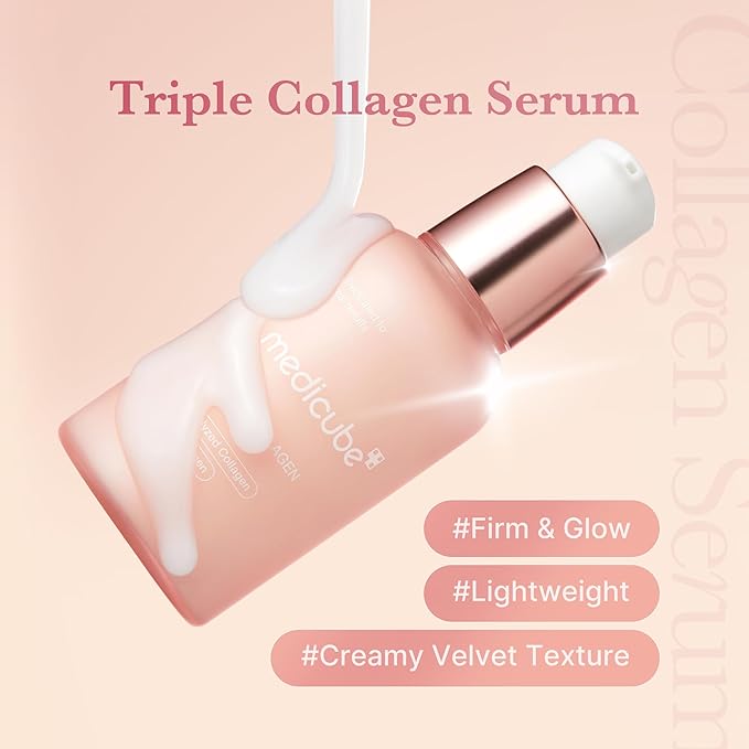Medicube Triple Collagen Serum 1.85 fl.oz - Nourish dull skin with Triple Collagen Complex - A lightweight serum with Niacinamide and Hyaluronic Acid - Korean Skincare