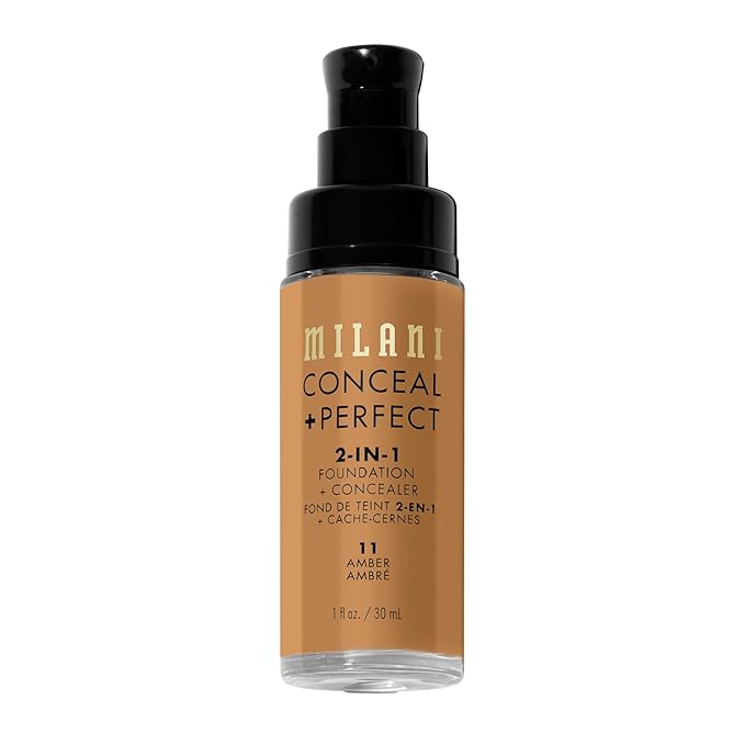 Milani Conceal + Perfect 2-in-1 Foundation + Concealer - Amber (1 Fl. Oz.) Cruelty-Free Liquid Foundation - Cover Under-Eye Circles, Blemishes & Skin Discoloration for a Flawless Complexion