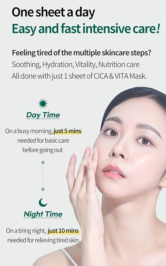 COSNORI Cica & Vita Daily Pure Mask - Vegan daily mask sheet, Convenient & Quick soothing, Vitality boosting care, 100% pure lyocell sheet, 30 sheets/11.8 fl oz