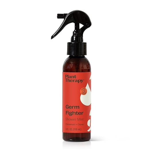 Plant Therapy Germ Fighter Shower Spray Mist 4 oz, for an Aromatherapy Shower Steamer Experience, Fresh & Spicy Aroma, Stimulating & Refreshing, Great for Morning & Evening