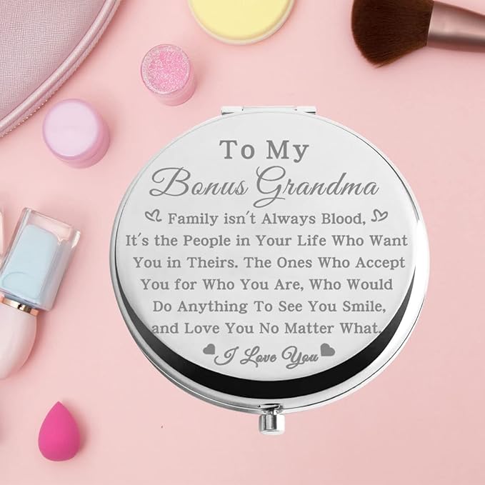 bobauna Bonus Grandma Pocket Mirror Step Grandma Gift Family Isn't Always Blood Grandma Makeup Mirror for Unbiological Grandma (Bonus Grandma -S)