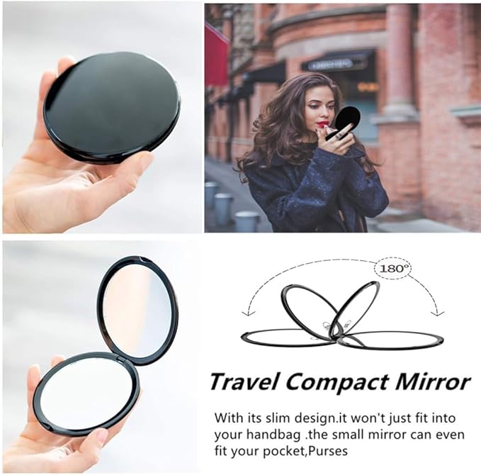 Magnifying Compact Mirror for Purse - 1x/10x Magnification Travel Makeup Mirror 4 inch Double-Sided Folding Mirror,Handheld Small Pocket Mirror for Gift,Travel Essentials