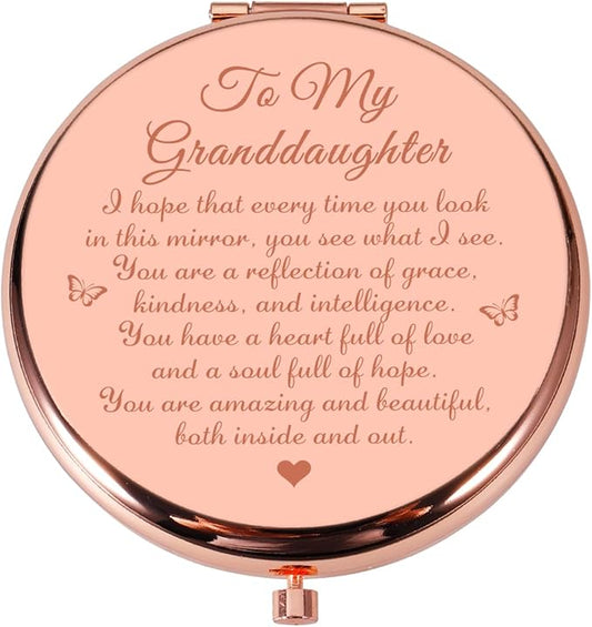 Valentines Day Gifts for Granddaughter from Grandma, Granddaughter Valentines Compact Mirror Gifts, To My Granddaughter Gifts Birthday Gifts, Inspirational Gifts for Granddaughter Pocket Mirror Gifts