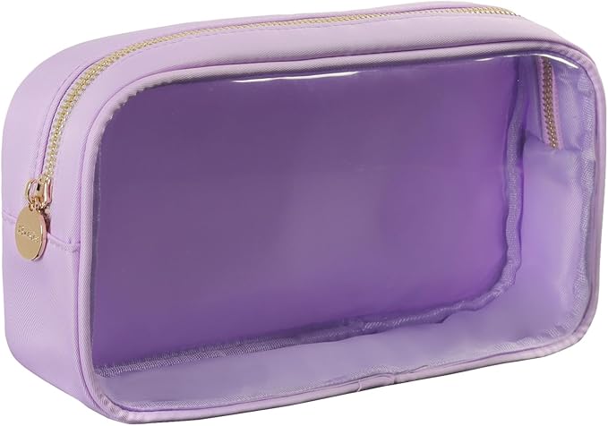 Medium Preppy Transparent Makeup Pouch Women Travel Clear TPU and Nylon Cosmetic Pouch (Medium, Purple)