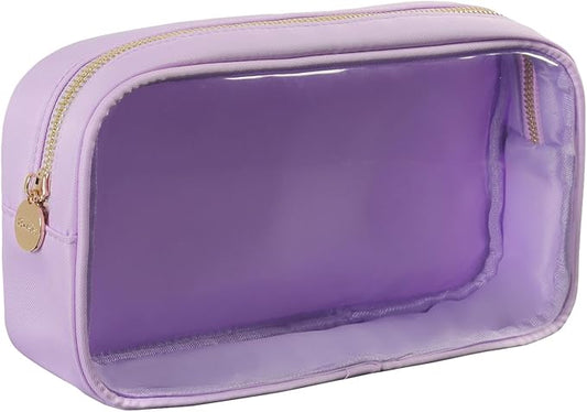 Medium Preppy Transparent Makeup Pouch Women Travel Clear TPU and Nylon Cosmetic Pouch (Medium, Purple)