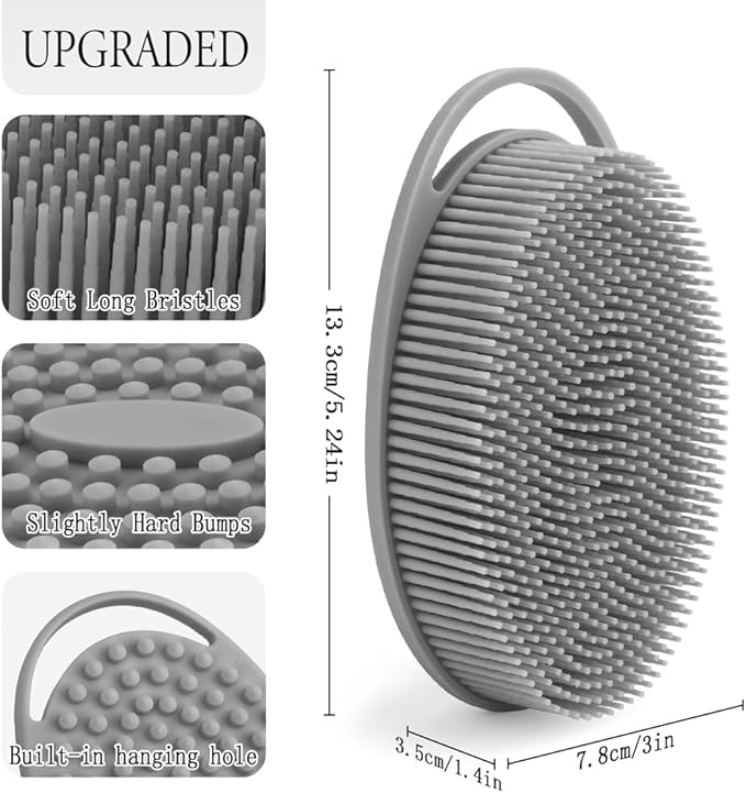 3 Pack Silicone Body Scrubber, Exfoliating Body Scrubber, Soft Silicone Loofah Men, Body Scrubber Fit for Sensitive and All Kinds of Skin, Black+blue+gray (PQRUU54635)