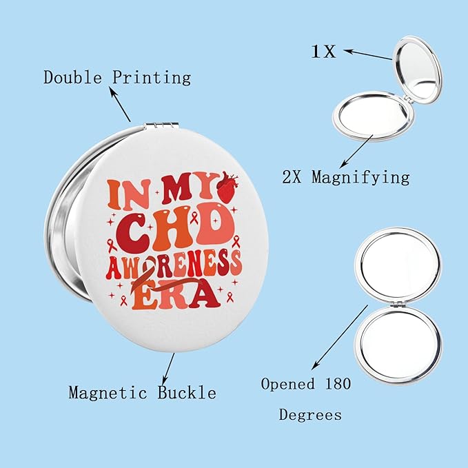 BEKECH CHD Awareness Gifts in My CHD Awareness Ear Compact Mirror Heart Disease Warrior Gifts Red Ribbon Awareness Makeup Mirror
