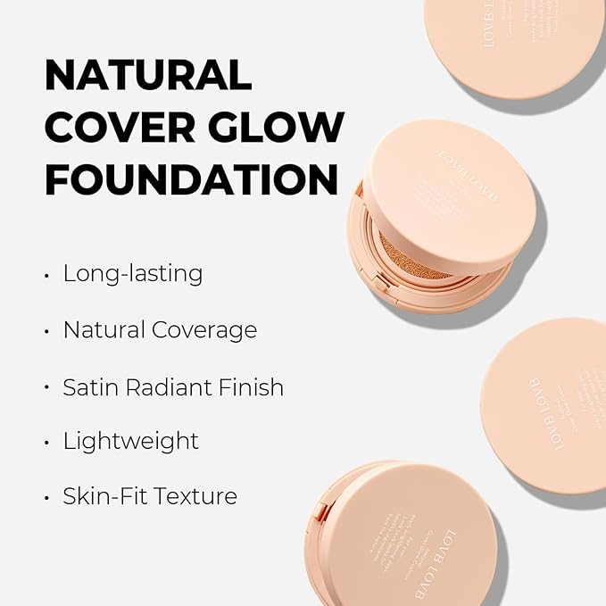 Natural Cover Glow Cushion Foundation | Satin Radiant Finish | Korean Foundation Makeup | Long-Lasting Natural Coverage | for All Skin Types 0.42 oz. (21N Light Beige)