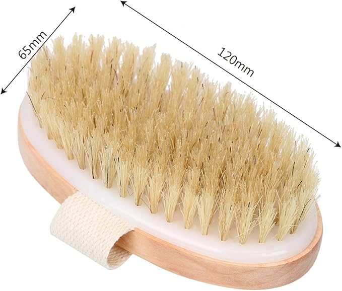 Dry Brushing Body Brush, Natural Bristle Dry Skin Exfoliating Brush Body Scrub for Beautiful Skin, Cellulite Treatment, Lymphatic Drainage, Soften Skin, Blood Circulation Improvement, Medium Strength