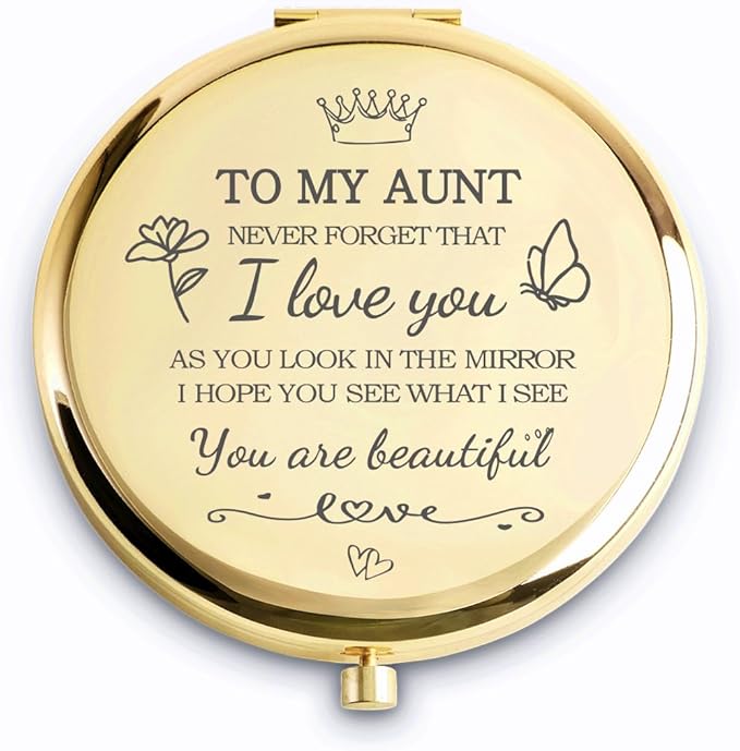 Aunt Gifts from Niece Nephew, Personalized Compact Mirrors, Unique Mothers Day Birthday Gifts for Aunt Auntie