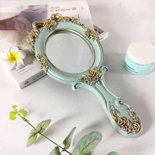 Vintage Hand Held Mirror, Vanity Rose Gold Makeup Mirror, Compact Travel Handheld Mirros, Gift for Mom, Wife, Girl Friend