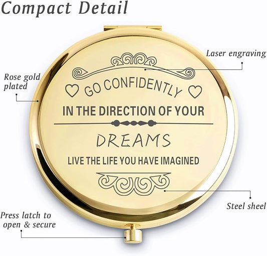 Personalized Gifts for Women Girls, Inspirational Compact Mirrors, 2025 Graduation Gifts for Her, Unique Mothers Day Birthday Gifts for Mom Sister Wife Daughter Niece, Friendship Gifts for Friends