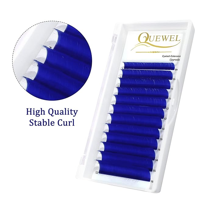 QUEWEL Easy Fan Volume Lashes .07 D Curl Blue Lash Extensions 9-16mm Mixed Tray Color Self Fanning 2D-10D Eyelash Extensions (Blue 0.07 D 9-16mm)