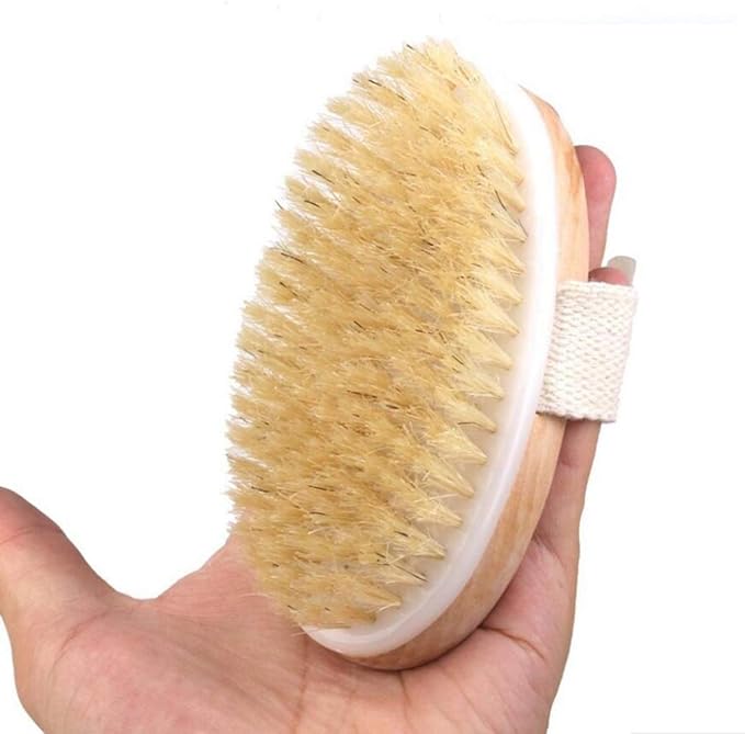 Dry Brushing Body Brush, Natural Bristle Dry Skin Exfoliating Brush Body Scrub for Beautiful Skin, Cellulite Treatment, Lymphatic Drainage, Soften Skin, Blood Circulation Improvement, Medium Strength