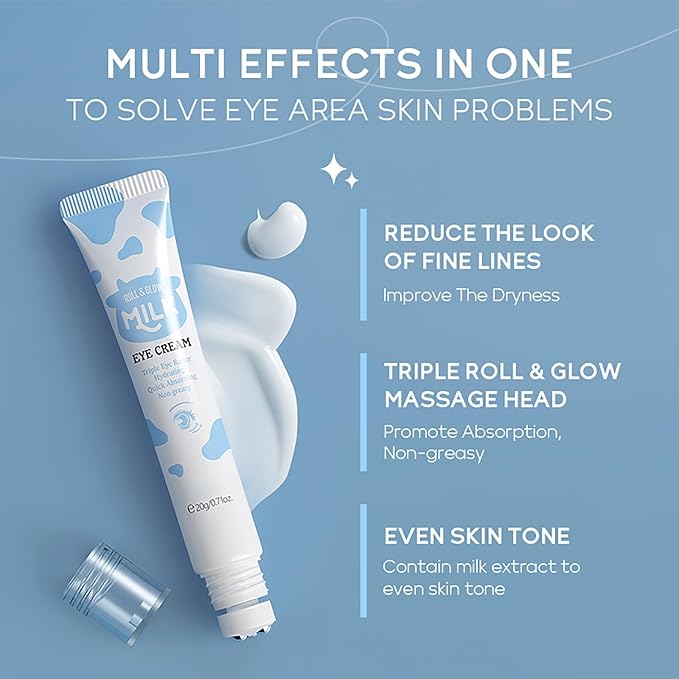 ARAKY Milk Under Eye Cream Roll-On, Triple Roll & Glow the Skin Around The Eyes, Eye Serum For Dullness, Dryness, Fine Lines, Repair Wrinkles Under The Eyes, Intense Hydrating Eye Treatment Serum Oil