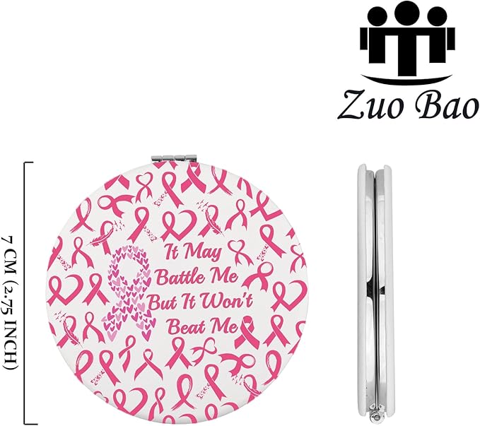 Zuo Bao Breast Cancer Awareness Makeup Mirror for Women Battle Me But Won't Beat Me Mirror Pink Ribbon Gift (Breast Cancer)