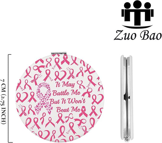 Zuo Bao Breast Cancer Awareness Makeup Mirror for Women Battle Me But Won't Beat Me Mirror Pink Ribbon Gift (Breast Cancer)