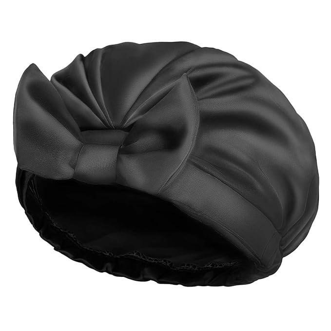 Auban Extra Large Bowknot Shower Caps, Double Layer, Reusable with Silky Satin for Women, Ideal for Beauty Bathing, Hair Spa, and Travel Use
