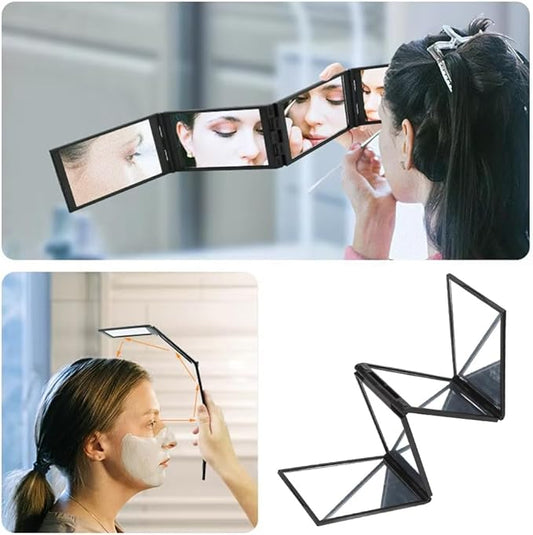 4 Way Mirror, Hair Mirrors 360 Degree Makeup Mirror Panel Foldable Haircut Handheld Plastic Frame Desktop for Braiding Hair Cutting Colouring Styling Home Multifunctional Portable No Blind Area