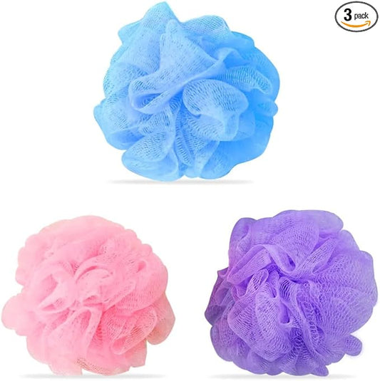Shower Loofah Bath Sponge - 3 Pack Large Soft Nylon Mesh Puff for Body Wash, Loofah Shower Exfoliating Scrubber Pouf for Women and Men, Full Cleanse, Beauty Bathing Accessories