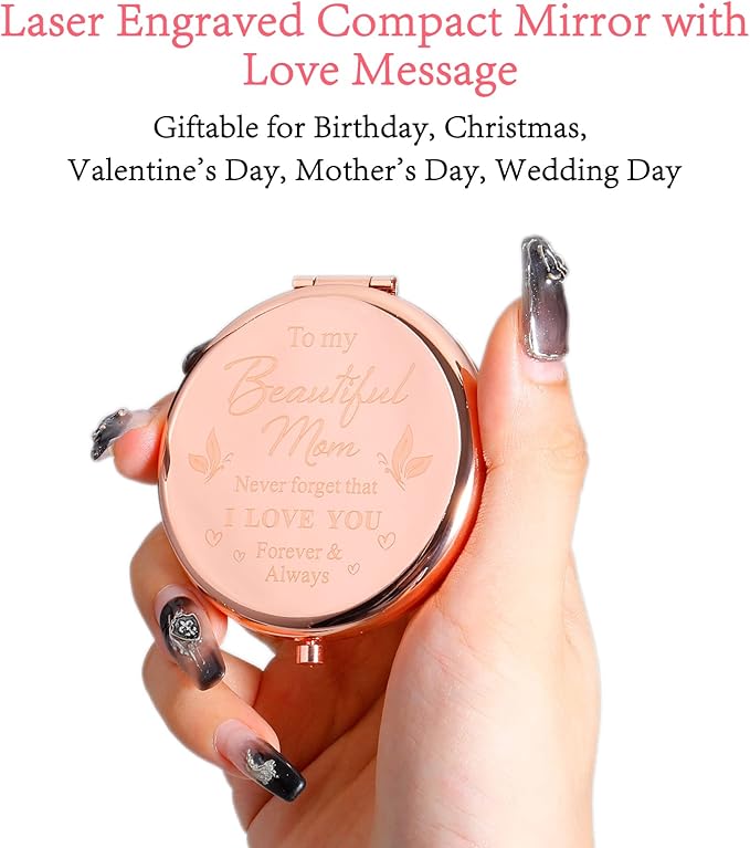 Lucullan Lepole for Mom Gifts from Daughter Rose Gold Compact Mirror Gifts for Mom Birthday Gifts for Mom from Son Mother of The Bride Gifts Mother in Law Stocking Stuffers for Women
