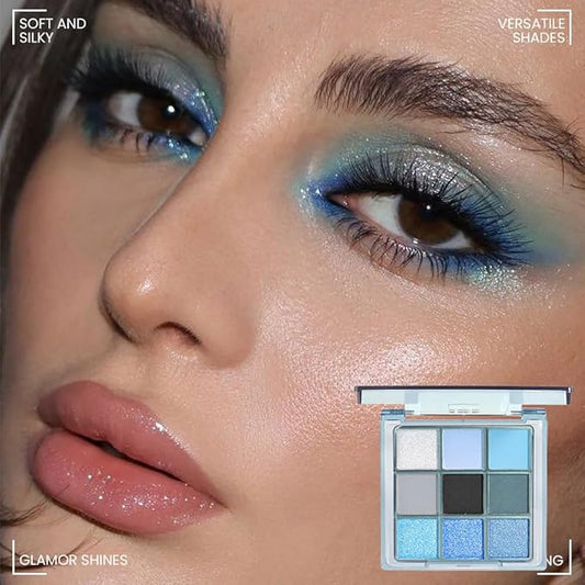 9 Colors Blue Smoky Matte Shimmer Eyeshadow Palette for Eye Makeup,High Pigmented Brown Purple Eye Shadow Primers Powder Palet de sombras de ojos
