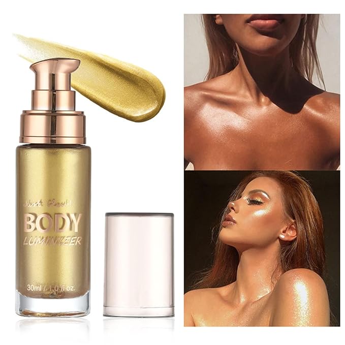 MAEPEOR Body Luminizer 6 Colors Waterproof Smooth Shimmer Face Body Glow Illuminator Non-sticky Liquid Body Highlight Illuminator (30 ML, 02 Metallic Gold)