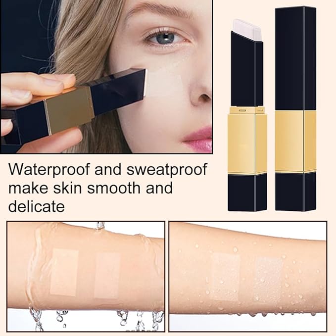 2 IN 1 Double Head Foundation Stick, Portable Makeup Color Changing Concealers, Hydrating Lightweight Foundation Stick with Brush