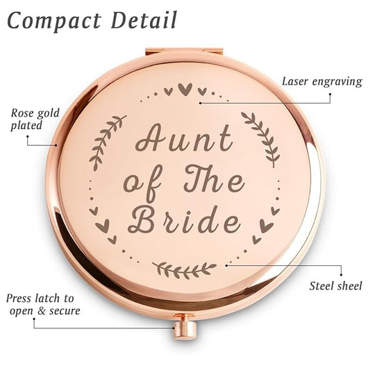 Aunt of The Bride Gifts, Personalized Engraved Compact Mirror, Best Presents for Bridal Shower, Wedding, Bachelorette Party