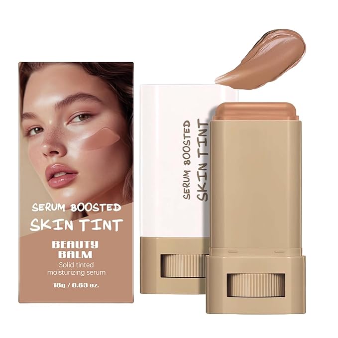 Beauty Balm Serum Boosted Skin Tint, Solid Tinted Moisturizing Serum Foundation Stick, Buildable Medium-to-Full Coverage Contour Stick for Face Makeup (#06)