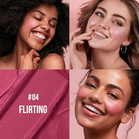 Multi-Use Makeup Cream Blush Stick, Unidollss 3-in-1 Buildable Powder Blush Stick for Cheeks, Eyes, and Lips, Hydrating formula, All day wear, Easy Application with Thumb Puff Included (04 FLIRT)